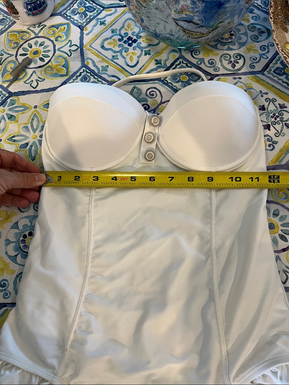 White Ruffle One-Piece Bodysuit Swimwear - Picture 7 of 8